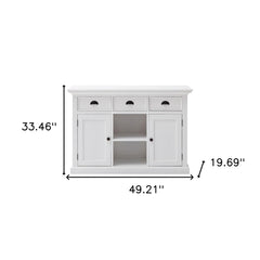 49" White Wood Three Drawer Sideboard with Two Doors