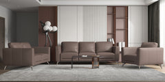 35" Taupe and Black Genuine Leather Arm Chair