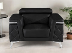 42" Black And Silver Top Grain Leather Club Chair