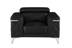 42" Black And Silver Top Grain Leather Club Chair