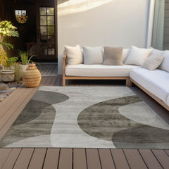 10' X 14' Taupe Beige And Chocolate Abstract Washable Indoor Outdoor Area Rug
