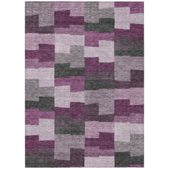 10' X 14' Merlot Mauve And Charcoal Geometric Washable Indoor Outdoor Area Rug