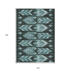 10' X 14' Teal Blue Aqua And Charcoal Southwestern Washable Indoor Outdoor Area Rug