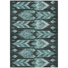 10' X 14' Teal Blue Aqua And Charcoal Southwestern Washable Indoor Outdoor Area Rug