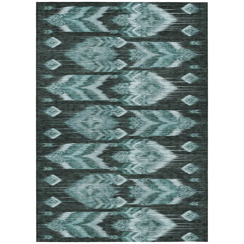 10' X 14' Teal Blue Aqua And Charcoal Southwestern Washable Indoor Outdoor Area Rug