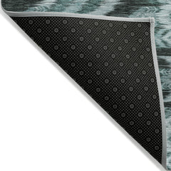 10' X 14' Teal Blue Aqua And Charcoal Southwestern Washable Indoor Outdoor Area Rug
