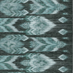 10' X 14' Teal Blue Aqua And Charcoal Southwestern Washable Indoor Outdoor Area Rug