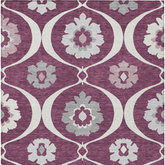 5' X 8' Eggplant Ivory And Gray Medallion Washable Indoor Outdoor Area Rug
