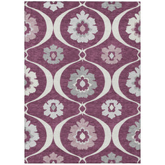 5' X 8' Eggplant Ivory And Gray Medallion Washable Indoor Outdoor Area Rug