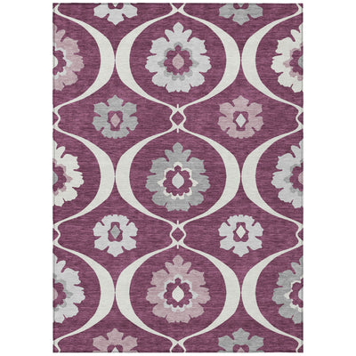 5' X 8' Eggplant Ivory And Gray Medallion Washable Indoor Outdoor Area Rug