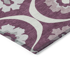 5' X 8' Eggplant Ivory And Gray Medallion Washable Indoor Outdoor Area Rug