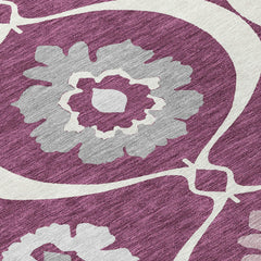 5' X 8' Eggplant Ivory And Gray Medallion Washable Indoor Outdoor Area Rug