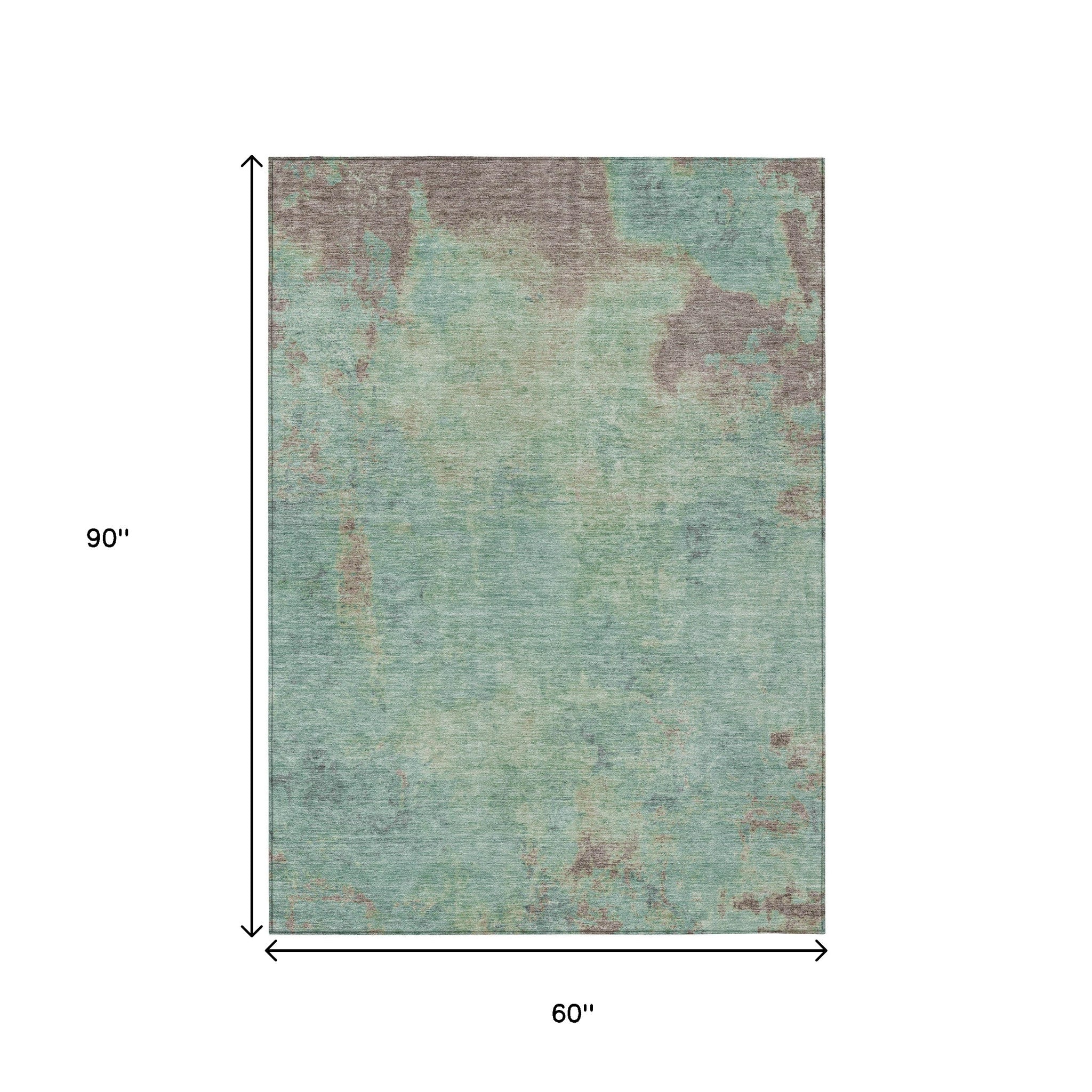 5' X 8' Pale Aqua And Taupe Abstract Washable Indoor Outdoor Area Rug