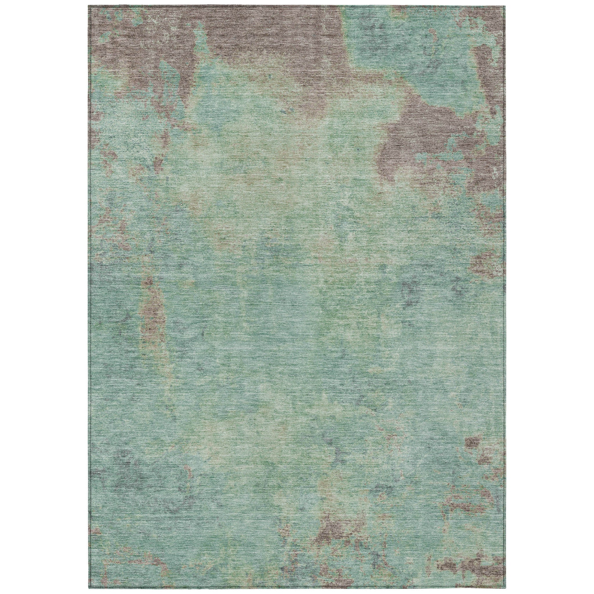 5' X 8' Pale Aqua And Taupe Abstract Washable Indoor Outdoor Area Rug
