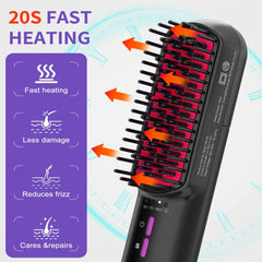 Hair Straightener Brush, Ionic Plus Steam Straightening Brush For Smooth, Anti-frizz Hair, Anti-Scald Ceramic Straightening Comb, Heated Straightener Brush Flat Iron Fast Heating For Home Salon