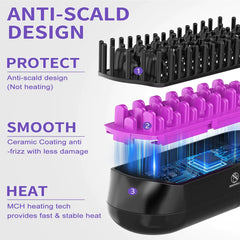 Hair Straightener Brush, Ionic Plus Steam Straightening Brush For Smooth, Anti-frizz Hair, Anti-Scald Ceramic Straightening Comb, Heated Straightener Brush Flat Iron Fast Heating For Home Salon