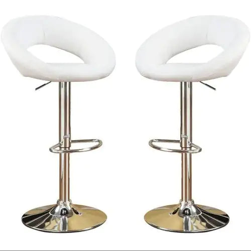 White Faux Leather Stool Adjustable Height Chairs Set Of 2 Chair Swivel Design Chrome Base PVC Dining Furniture