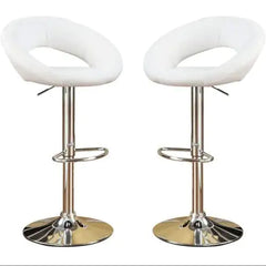 White Faux Leather Stool Adjustable Height Chairs Set Of 2 Chair Swivel Design Chrome Base PVC Dining Furniture