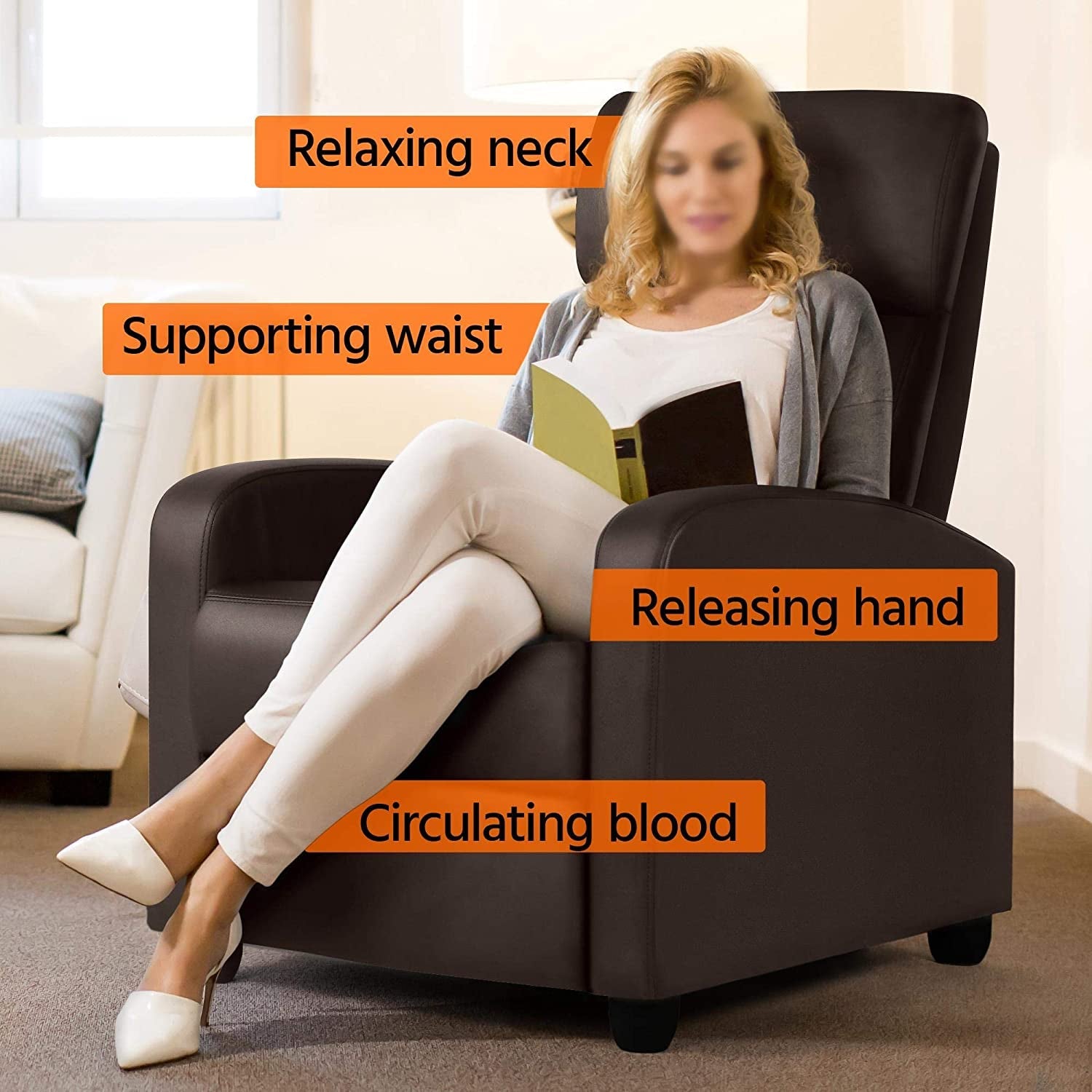 Set of 2 PU Leather Padded Recliner Chairs-2