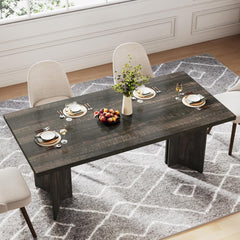 63-Inch Dining Table for 4-6, Farmhouse Kitchen Table with Large Tabletop, Rectangular Dinner Eating Table for Dining Room, Living Room, Kitchen, Dark Gray-4
