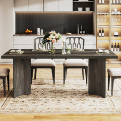 63-Inch Dining Table for 4-6, Farmhouse Kitchen Table with Large Tabletop, Rectangular Dinner Eating Table for Dining Room, Living Room, Kitchen, Dark Gray-2