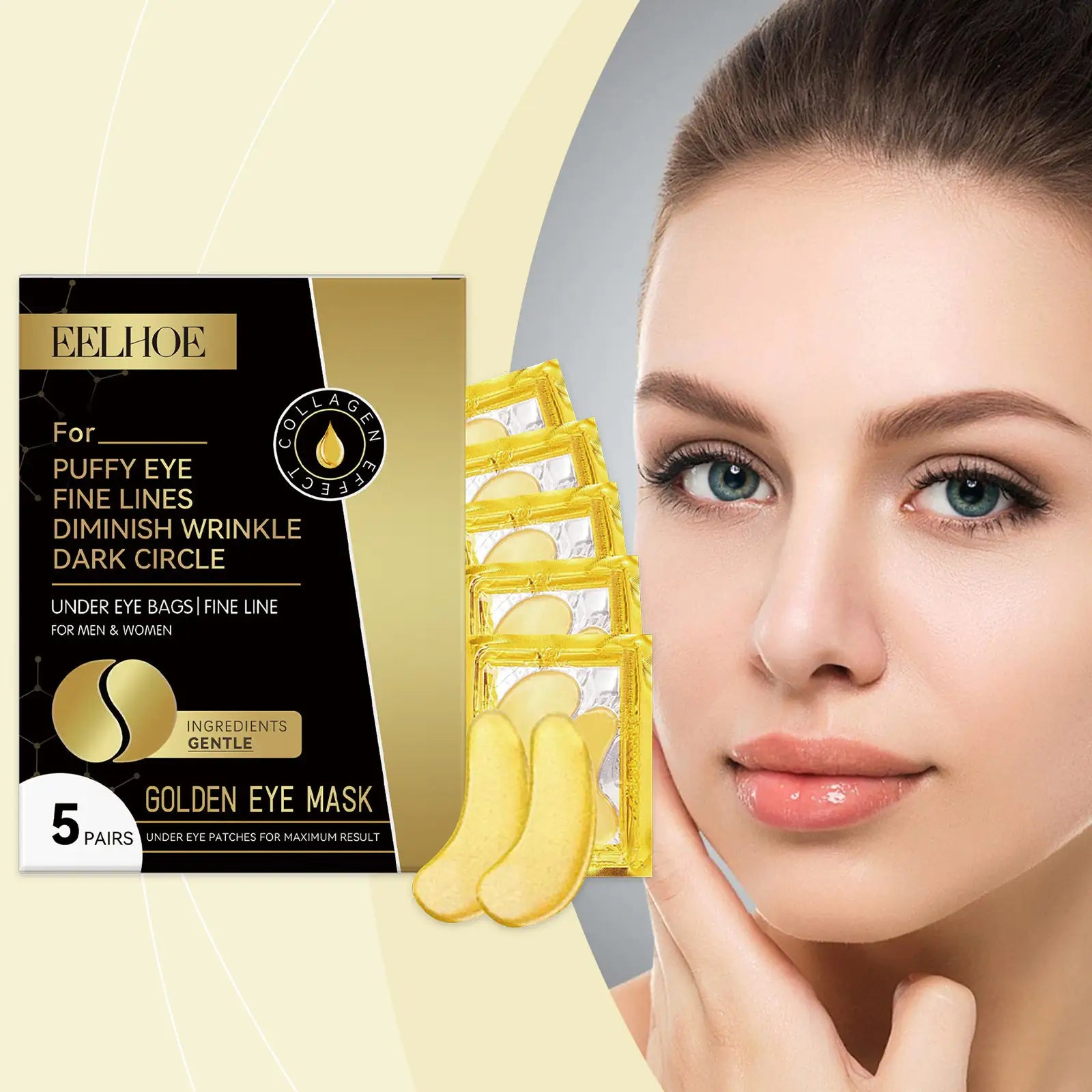 EELHOE Gold Firming Eye Mask Lightens Fine Lines, Dark Circles, Moisturizes And Moisturizes, And Firms The Skin Around The Eyes