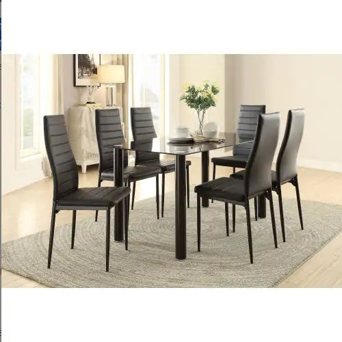 Modern Style Black Metal Finish Side Chairs 2pc Set Faux Leather Upholstery Contemporary Dining Room Furniture