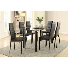 Modern Style Black Metal Finish Side Chairs 2pc Set Faux Leather Upholstery Contemporary Dining Room Furniture