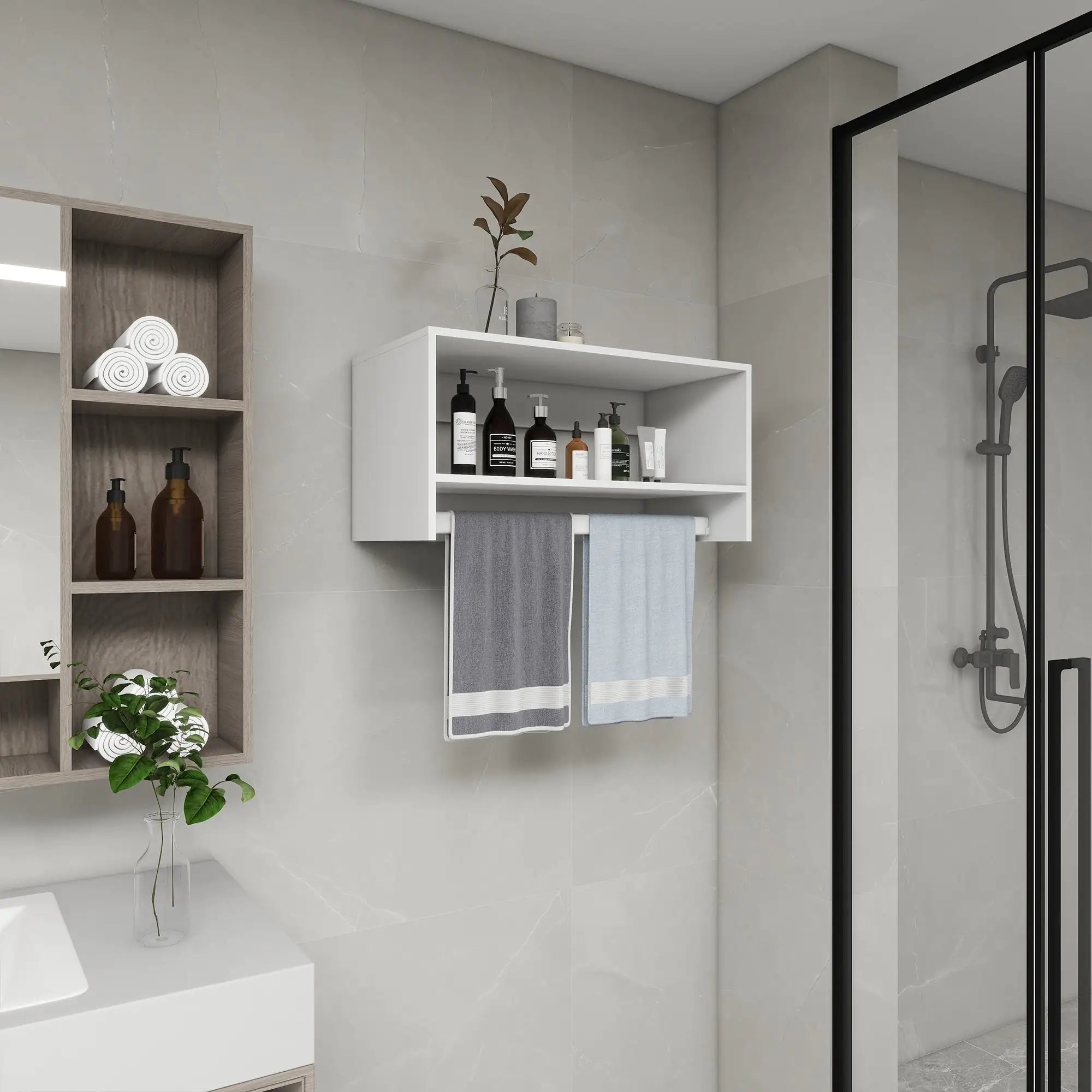 B2 Bathroom Shelves,Modular Wood Closet System Clothes Organizer, Closet System with 2 Closet Shelves, Closet Organizer System, Walk in Closet Organizers and Storage, Closet Systems for Walk in Closets, Closet(32" W x 16" D x 16" H)