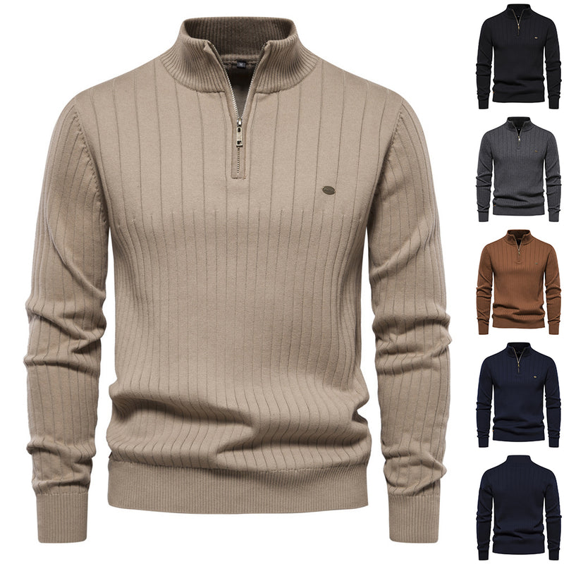Half-zipper Pullover Sweater Men's Fashion Casual Stand Collar Long-sleeved Knitted Tops Fall Winter Clothing