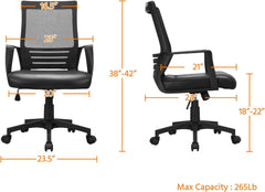 Ergonomic Office Chair Leather Seat and Mesh Back Computer Chair Executive Chair Mid-Back Rolling Swivel Chair with Lumbar Support and Armrests Adjustable Height for Office Meeting, Black-2