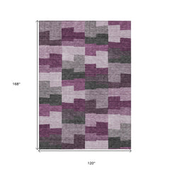 10' X 14' Merlot Mauve And Charcoal Geometric Washable Indoor Outdoor Area Rug