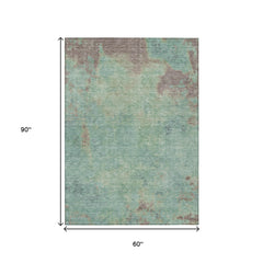 5' X 8' Pale Aqua And Taupe Abstract Washable Indoor Outdoor Area Rug