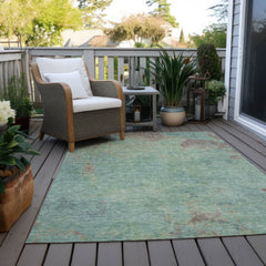 5' X 8' Pale Aqua And Taupe Abstract Washable Indoor Outdoor Area Rug