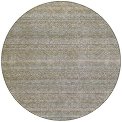 8' Khaki And Beige Round Striped Washable Indoor Outdoor Area Rug