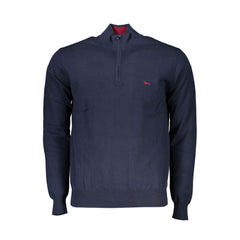 Chic Half-Zip Blue Sweater with Embroidery Detail