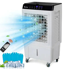 ZOKOP-3 In 1 Portable Evaporative Cooler,Indoor,Outdoor,2353CFM Personal Air Cooler With Remote ,7.93 Gal Large Water Tank & Scroll Casters, 4 Ice Packs,White