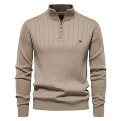 Half-zipper Pullover Sweater Men's Fashion Casual Stand Collar Long-sleeved Knitted Tops Fall Winter Clothing