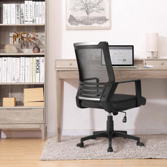 Ergonomic Office Chair Leather Seat and Mesh Back Computer Chair Executive Chair Mid-Back Rolling Swivel Chair with Lumbar Support and Armrests Adjustable Height for Office Meeting, Black-1