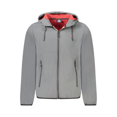 Gray Polyester Men's Hooded Jacket