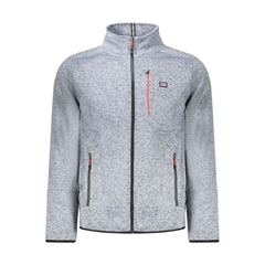 Blue Polyester Men Sweater With Pockets and Zipper Detail