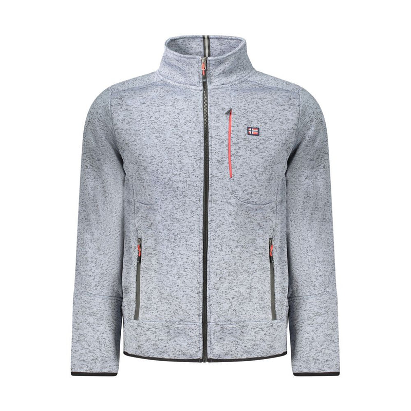 Blue Polyester Men Sweater With Pockets and Zipper Detail