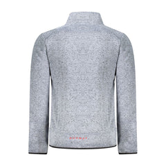 Blue Polyester Men Sweater With Pockets and Zipper Detail