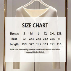 Women's French Style V-Neck Top, Embellished Detail Long Sleeve Knit Blouse For Spring And Fall