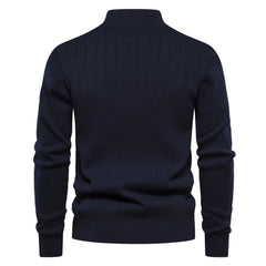 Half-zipper Pullover Sweater Men's Fashion Casual Stand Collar Long-sleeved Knitted Tops Fall Winter Clothing
