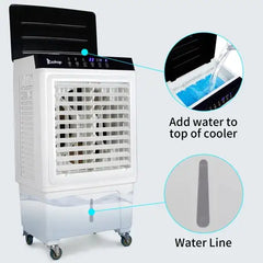 ZOKOP-3 In 1 Portable Evaporative Cooler,Indoor,Outdoor,2353CFM Personal Air Cooler With Remote ,7.93 Gal Large Water Tank & Scroll Casters, 4 Ice Packs,White