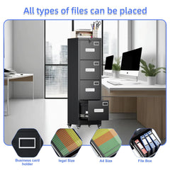 4 Drawer Vertical File Cabinet On Wheels, Lockable Office Files Storage Cabinet With Handle And Name Card,Mobile Storage Cabinet For Office And Home,Assembly Required,Black