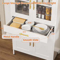 Tall Metal Arched Display Cabinet, Arch Kitchen Pantry Storage Organizer With Doors Shelves Drawers, Modern Freestanding Bookcase For Home Office Bar Living Room White