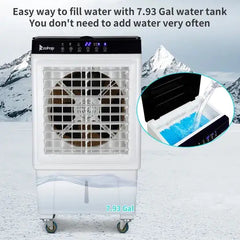 ZOKOP-3 In 1 Portable Evaporative Cooler,Indoor,Outdoor,2353CFM Personal Air Cooler With Remote ,7.93 Gal Large Water Tank & Scroll Casters, 4 Ice Packs,White