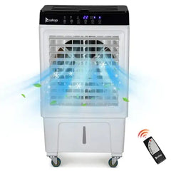 ZOKOP-3 In 1 Portable Evaporative Cooler,Indoor,Outdoor,2353CFM Personal Air Cooler With Remote ,7.93 Gal Large Water Tank & Scroll Casters, 4 Ice Packs,White